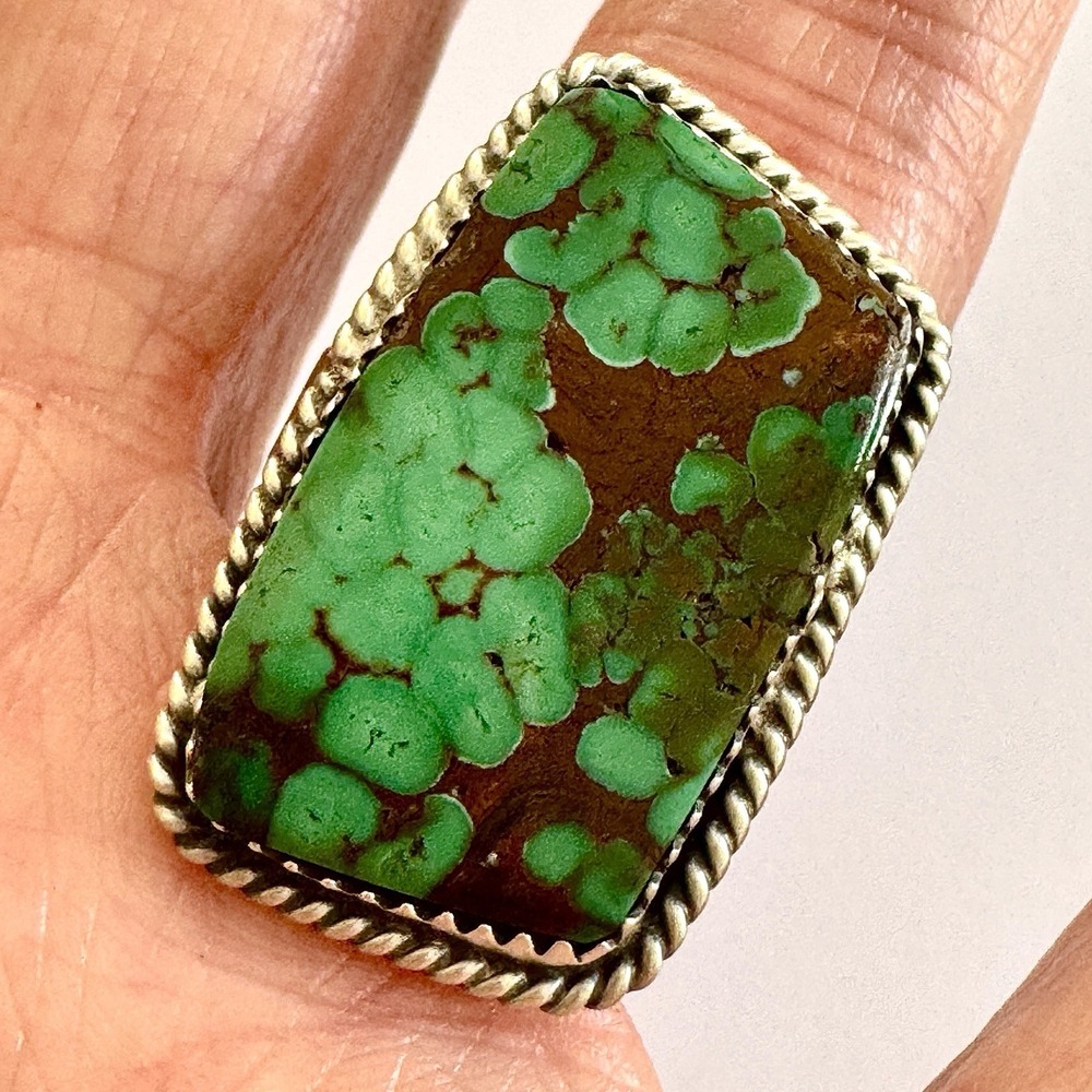 Navajo Turquoise Ring Sz 8 Flat Cab Sterling Signed Selina Warner Native Amer